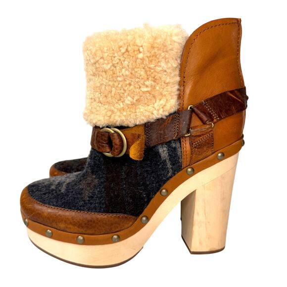 WOOLRICH x Anthropologie Artist Boot Size 10 Wool Wood Platform Boho Winter Clog - Picture 2 of 15